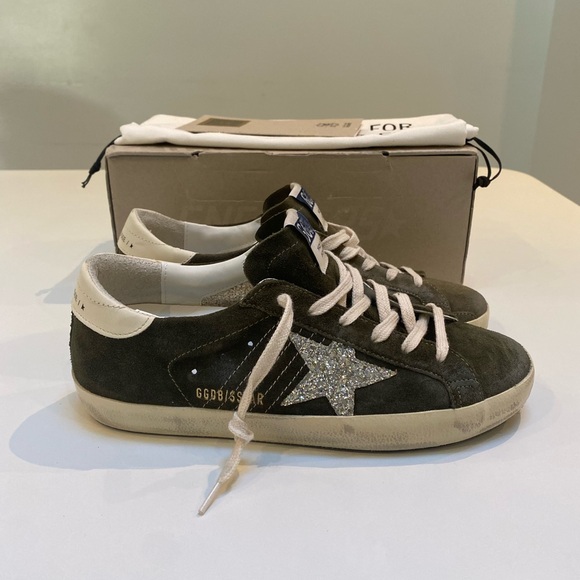 Golden Goose Superstar Sneaker Green Suede/Silver Glitter/Cream sz 39 New in Box - Picture 2 of 12